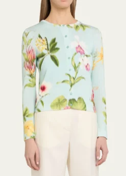 Oscar de la RentaDominican Floral-Print Crewneck Cardigan