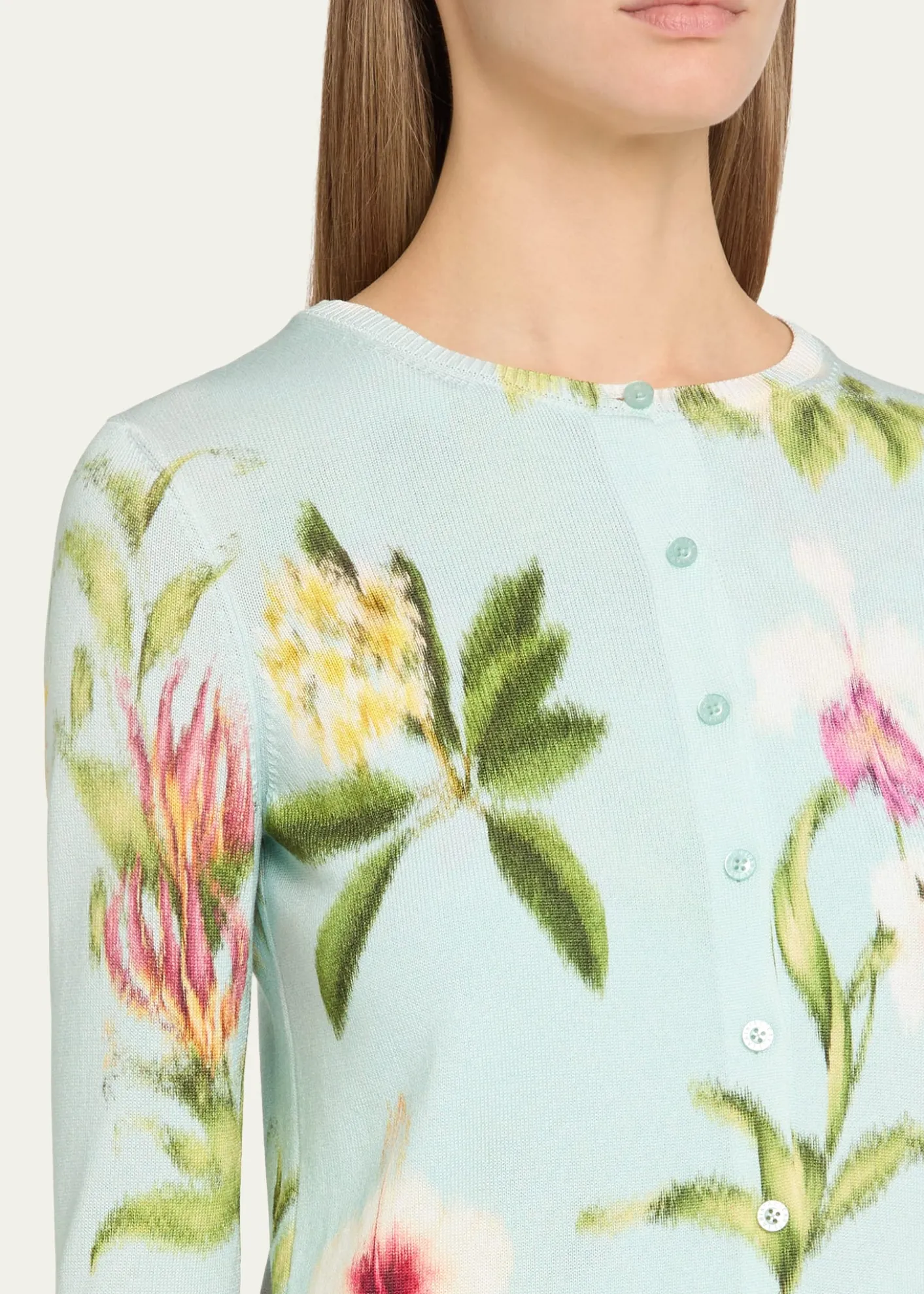 Oscar de la RentaDominican Floral-Print Crewneck Cardigan