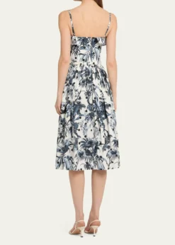 Oscar de la RentaDotted Palm-Print Ruffle Sleeveless Midi Dress With Belt