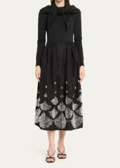 Oscar de la RentaFern Embroidered Midi Party Skirt