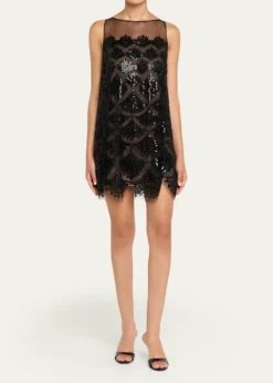 Oscar de la RentaFern Embroidered Sleeveless Mini Shift Dress