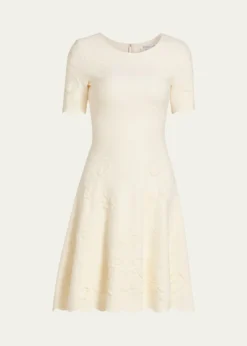 Oscar de la RentaFloral Jacquard Knit Short-Sleeve Mini Dress