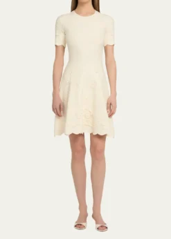 Oscar de la RentaFloral Jacquard Knit Short-Sleeve Mini Dress