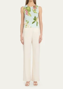 Oscar de la RentaFloral-Print Cotton Knit Sleeveless Top
