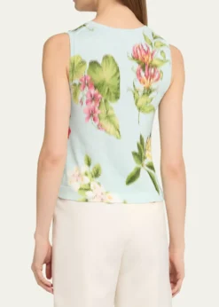 Oscar de la RentaFloral-Print Cotton Knit Sleeveless Top