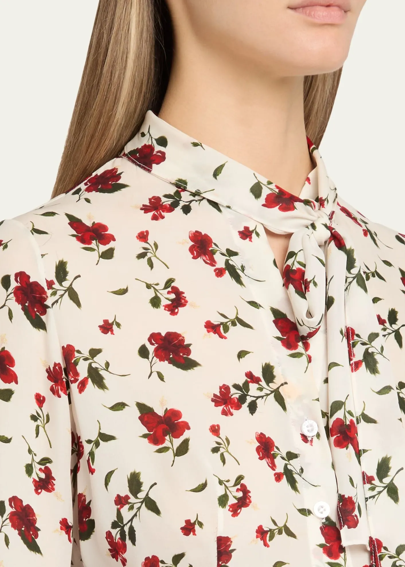 Oscar de la RentaHibiscus-Print Silk Neck-Scarf Blouse