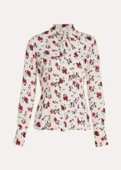 Oscar de la RentaHibiscus-Print Silk Neck-Scarf Blouse