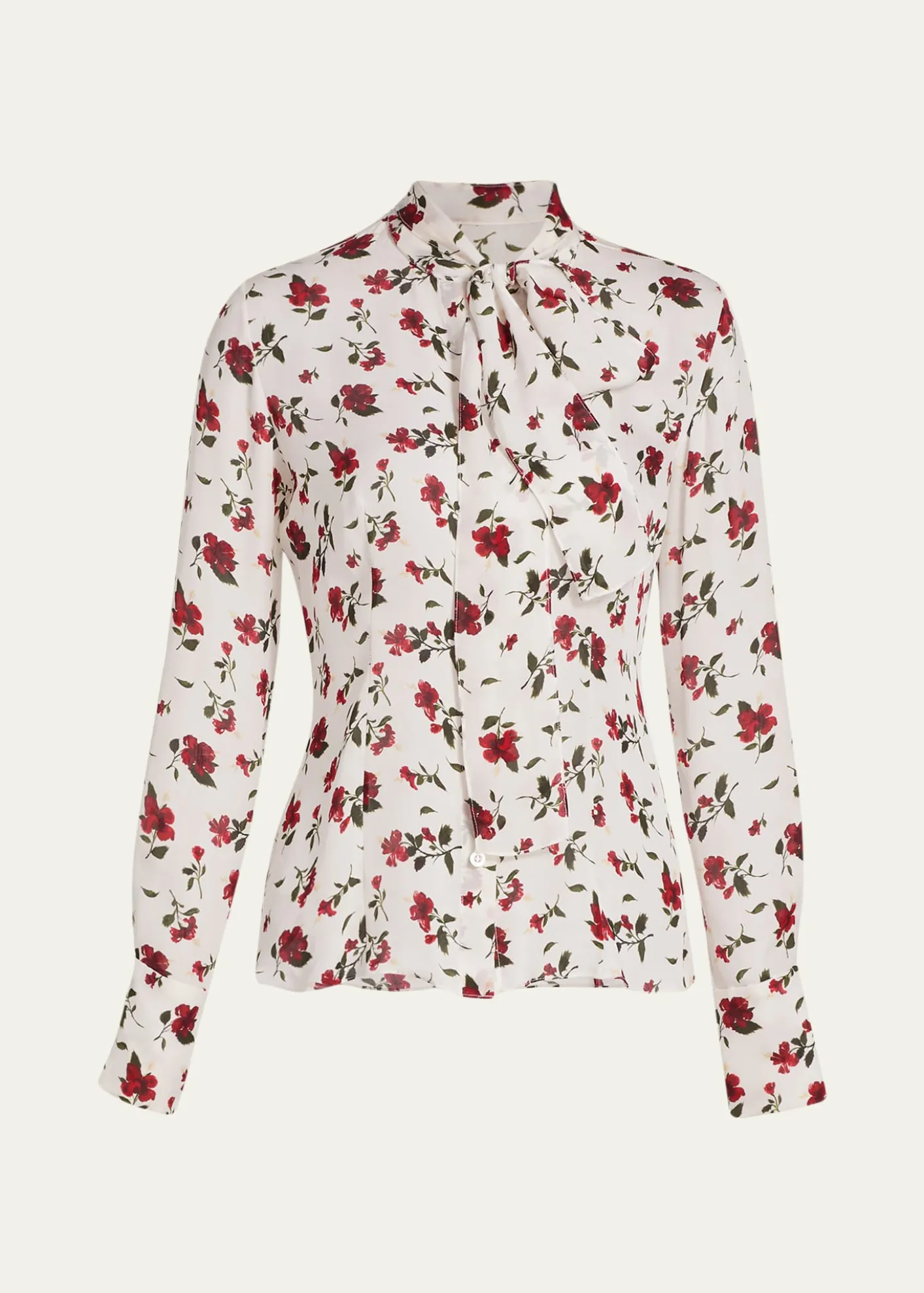 Oscar de la RentaHibiscus-Print Silk Neck-Scarf Blouse