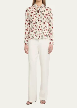 Oscar de la RentaHibiscus-Print Silk Neck-Scarf Blouse