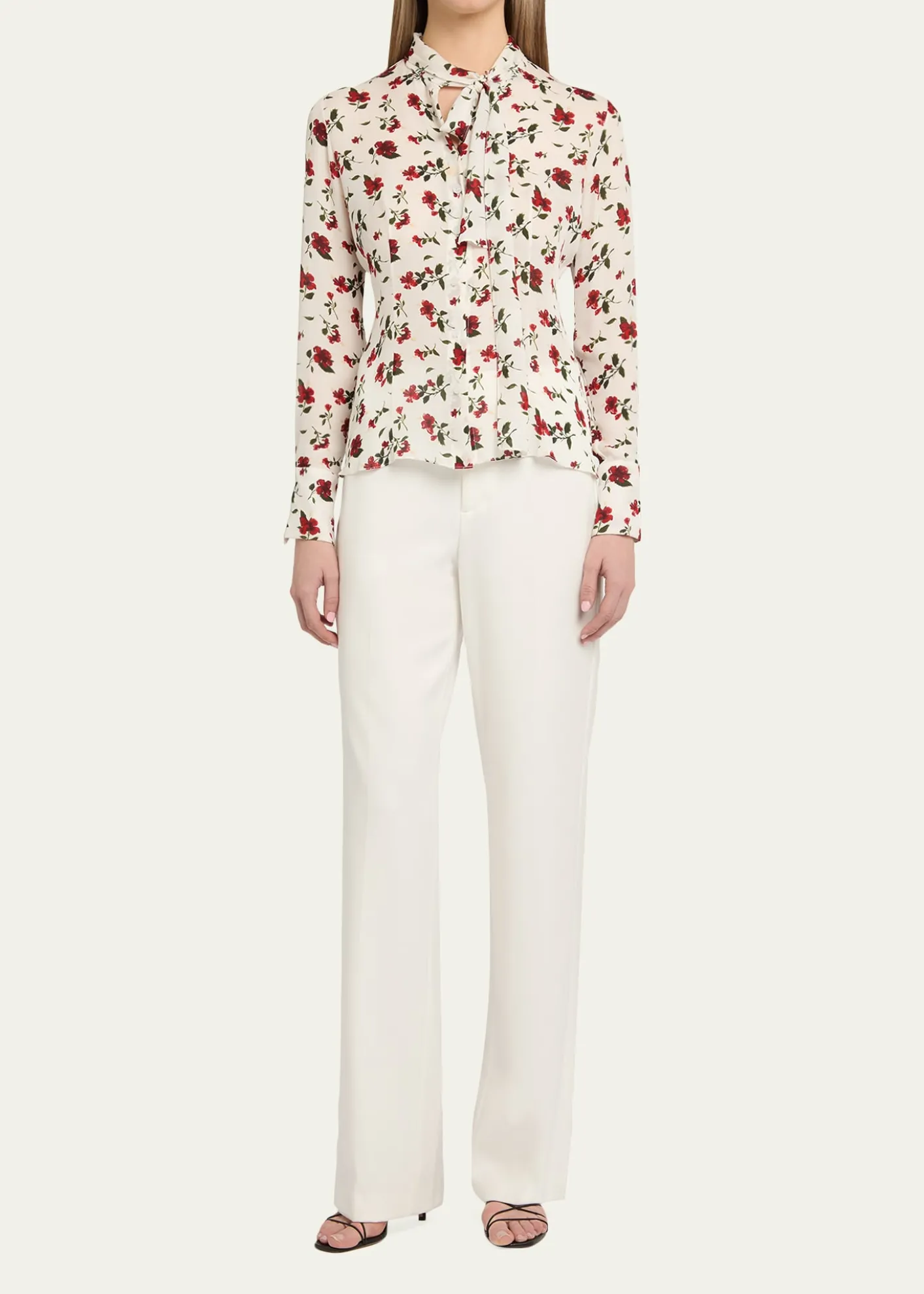 Oscar de la RentaHibiscus-Print Silk Neck-Scarf Blouse