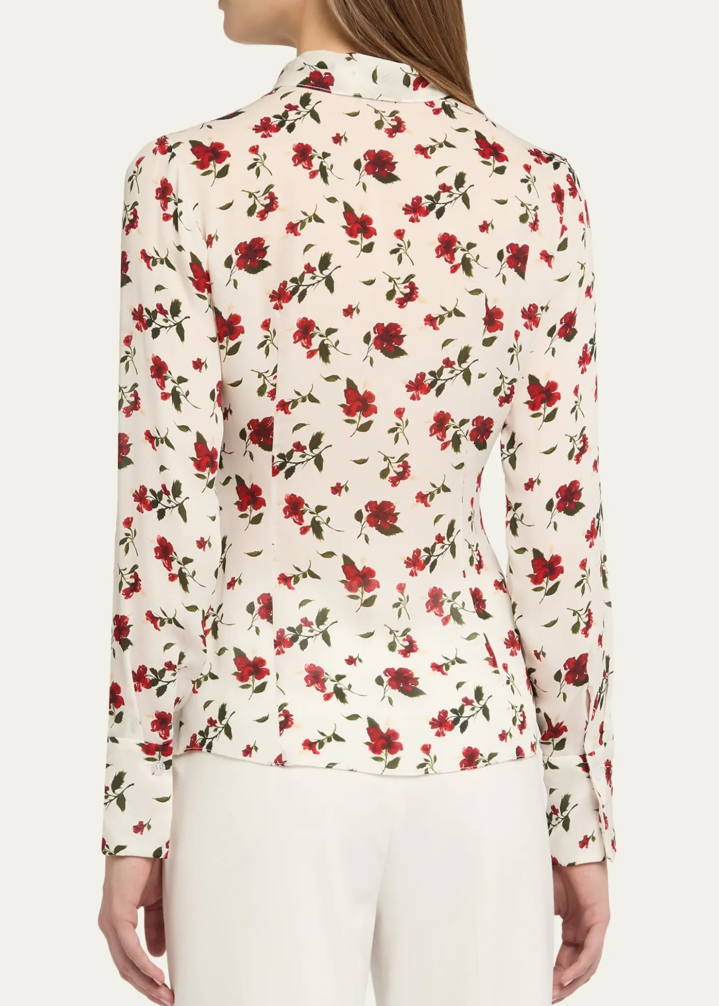Oscar de la RentaHibiscus-Print Silk Neck-Scarf Blouse