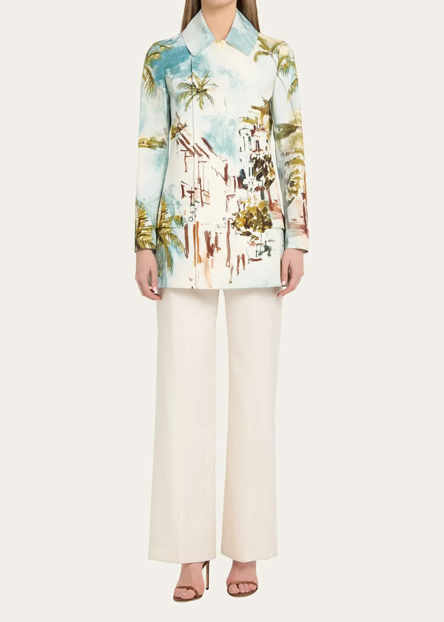 Oscar de la RentaLong-Sleeve Landscape-Print Double-Breasted Jacket