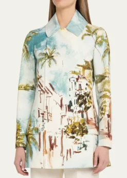 Oscar de la RentaLong-Sleeve Landscape-Print Double-Breasted Jacket