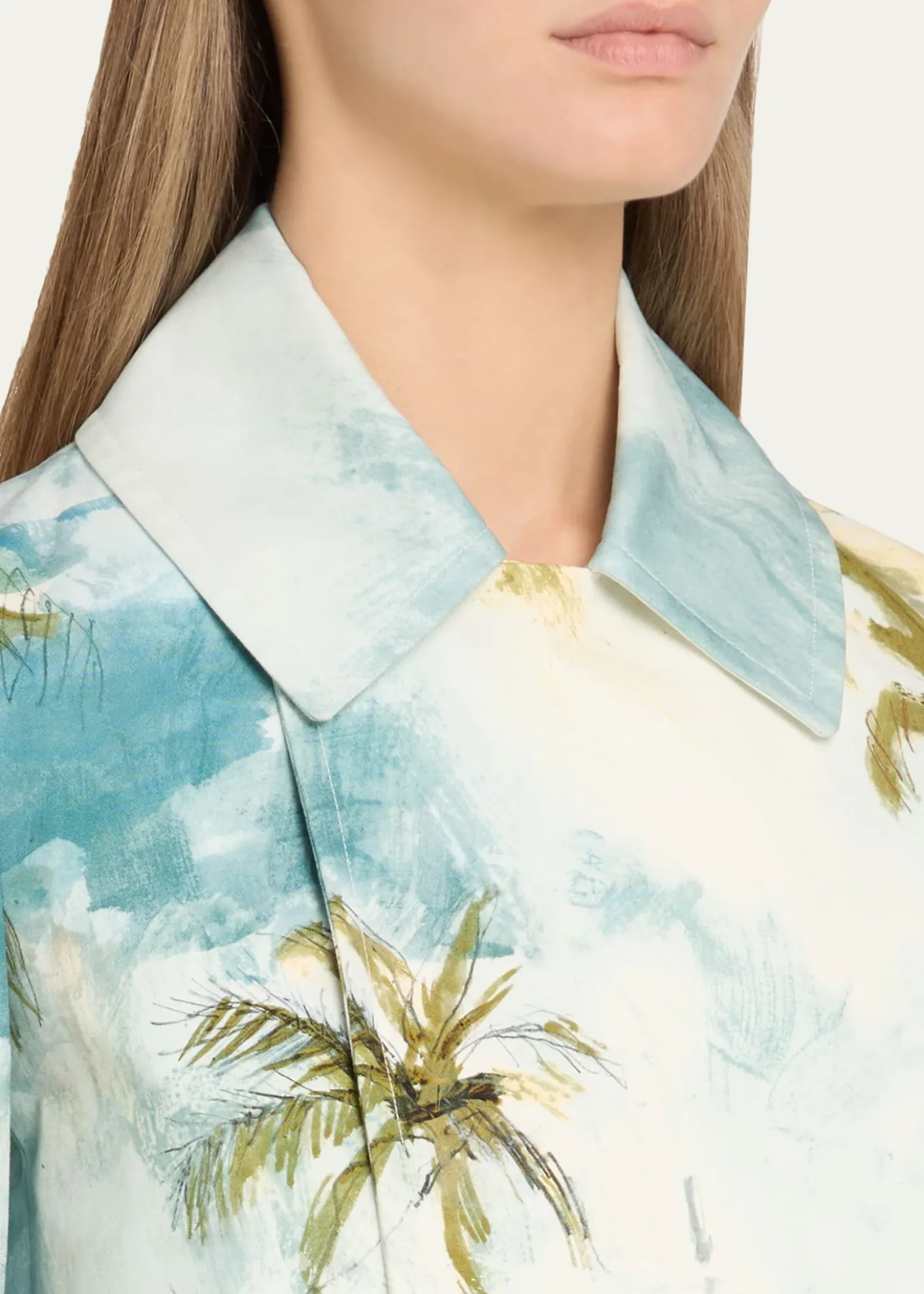 Oscar de la RentaLong-Sleeve Landscape-Print Double-Breasted Jacket