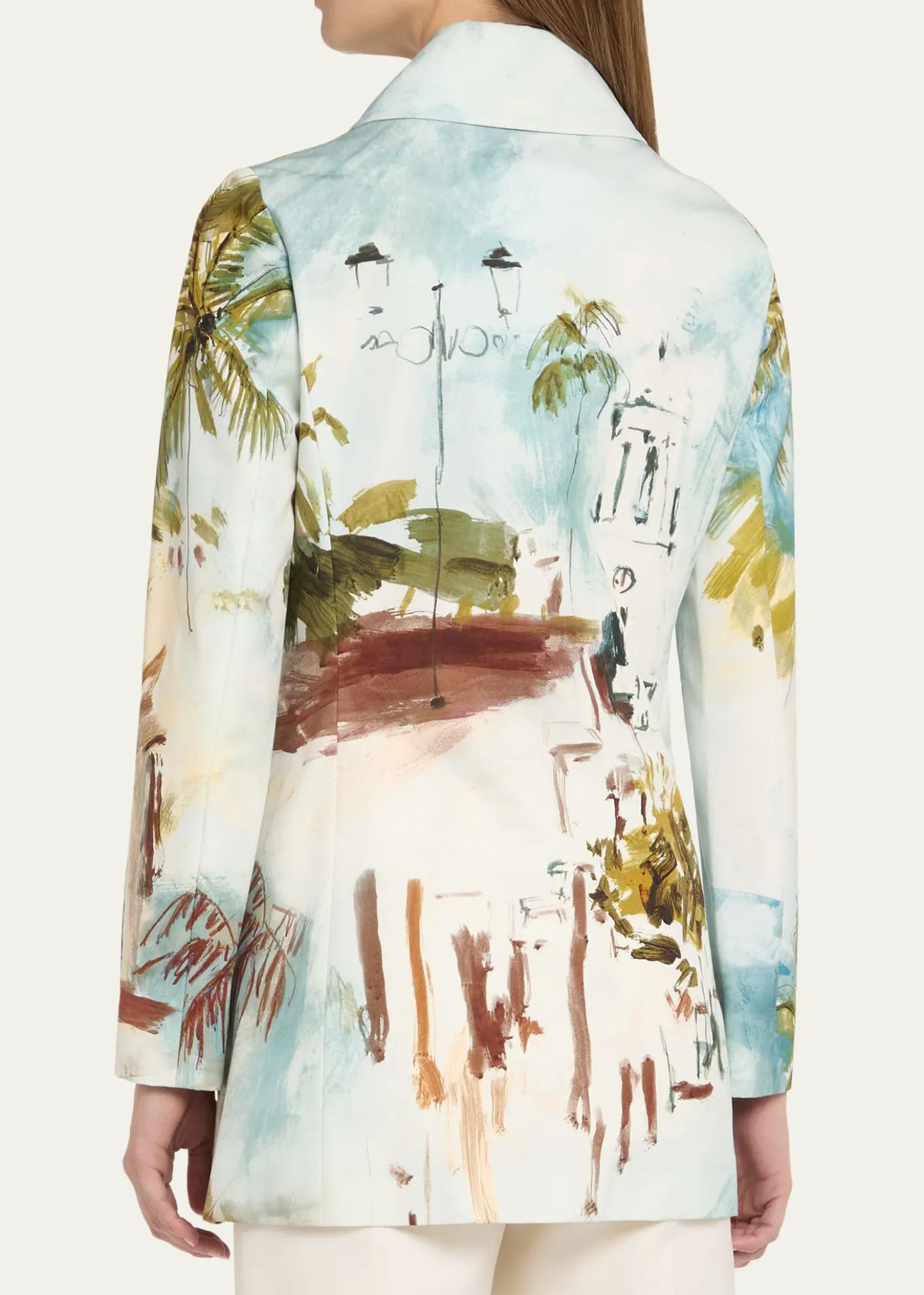 Oscar de la RentaLong-Sleeve Landscape-Print Double-Breasted Jacket