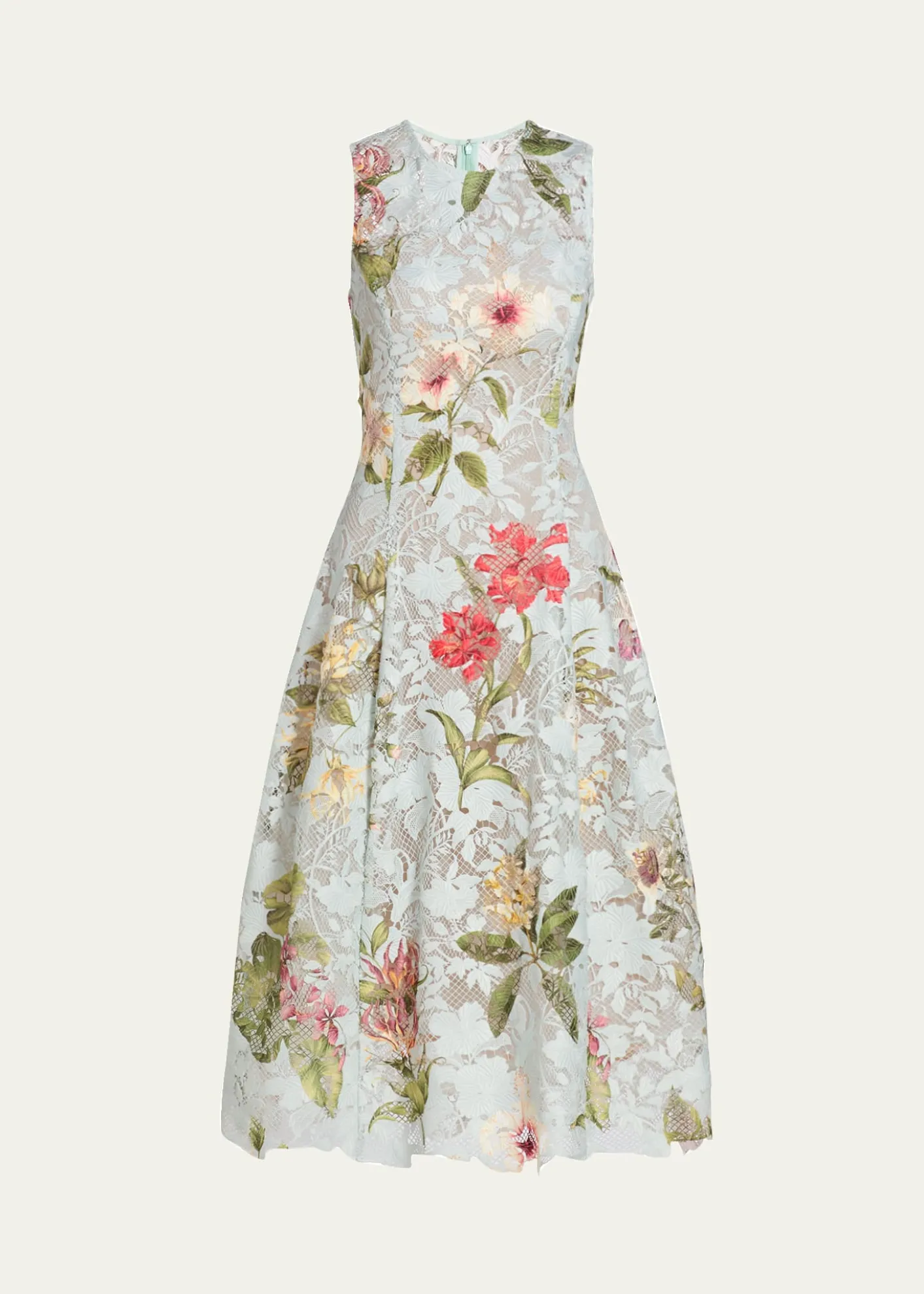 Oscar de la RentaMulti Domican Floral Print Lace Midi Dress