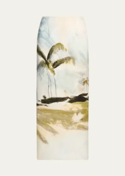 Oscar de la RentaPalm Tree Satin Midi Pencil Skirt