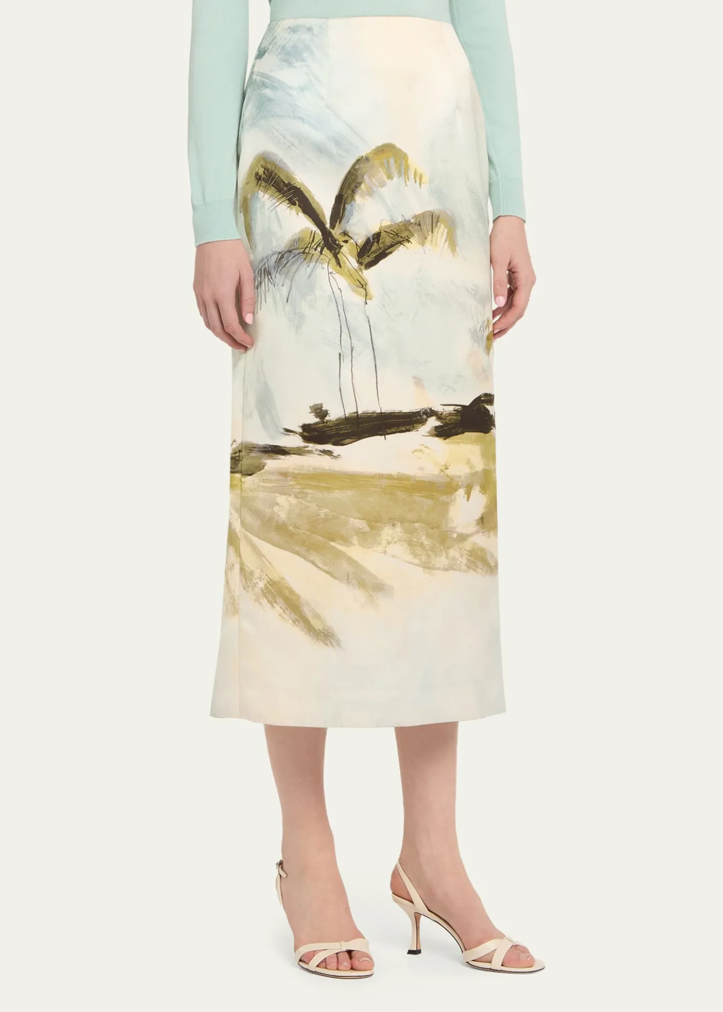 Oscar de la RentaPalm Tree Satin Midi Pencil Skirt