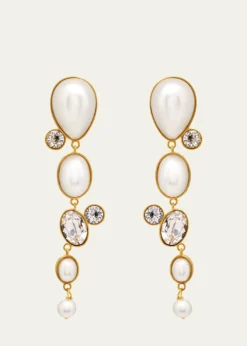 Oscar de la RentaPearly Cabochon and Rhinestone Drop Clip-On Earrings