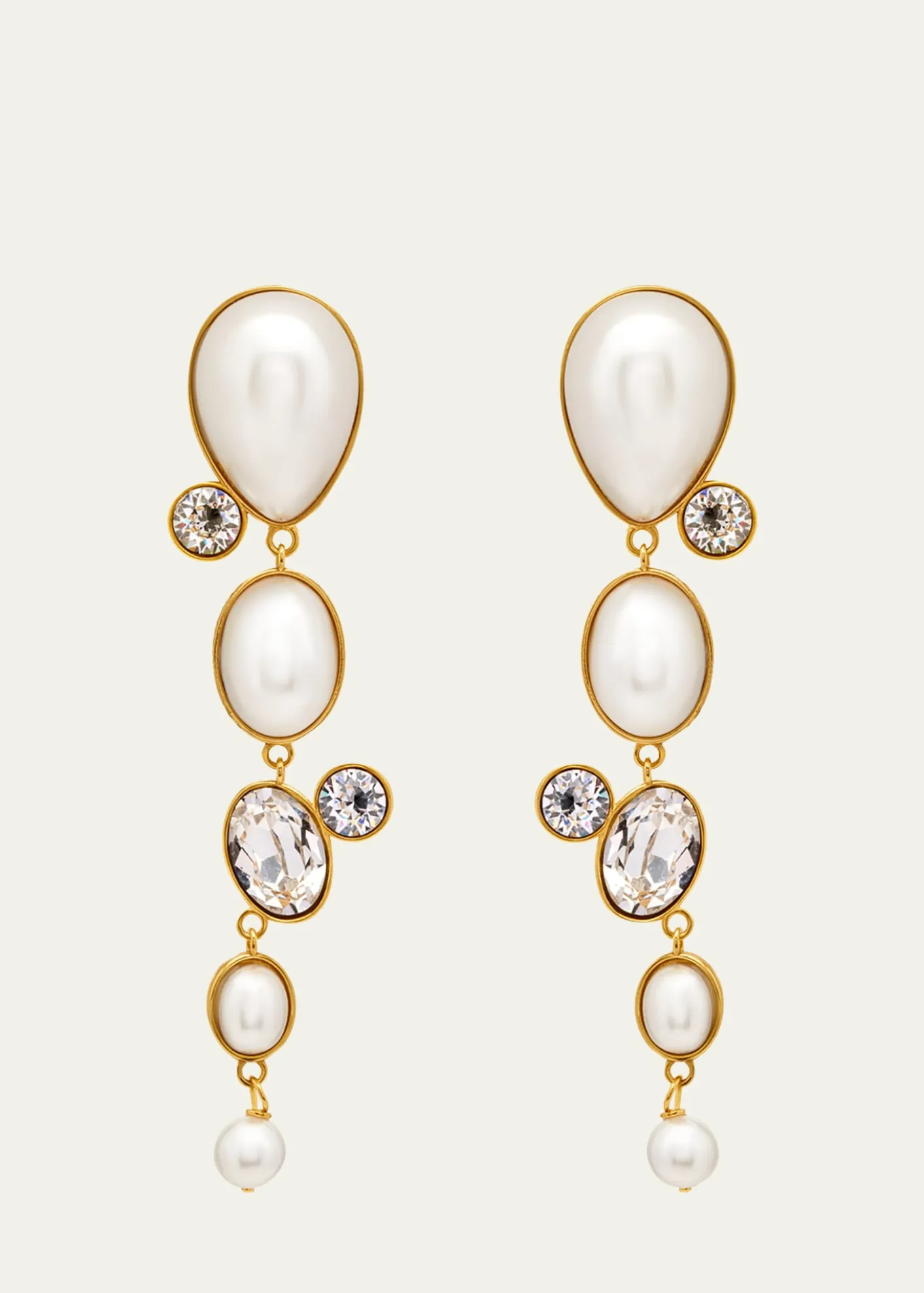 Oscar de la RentaPearly Cabochon and Rhinestone Drop Clip-On Earrings