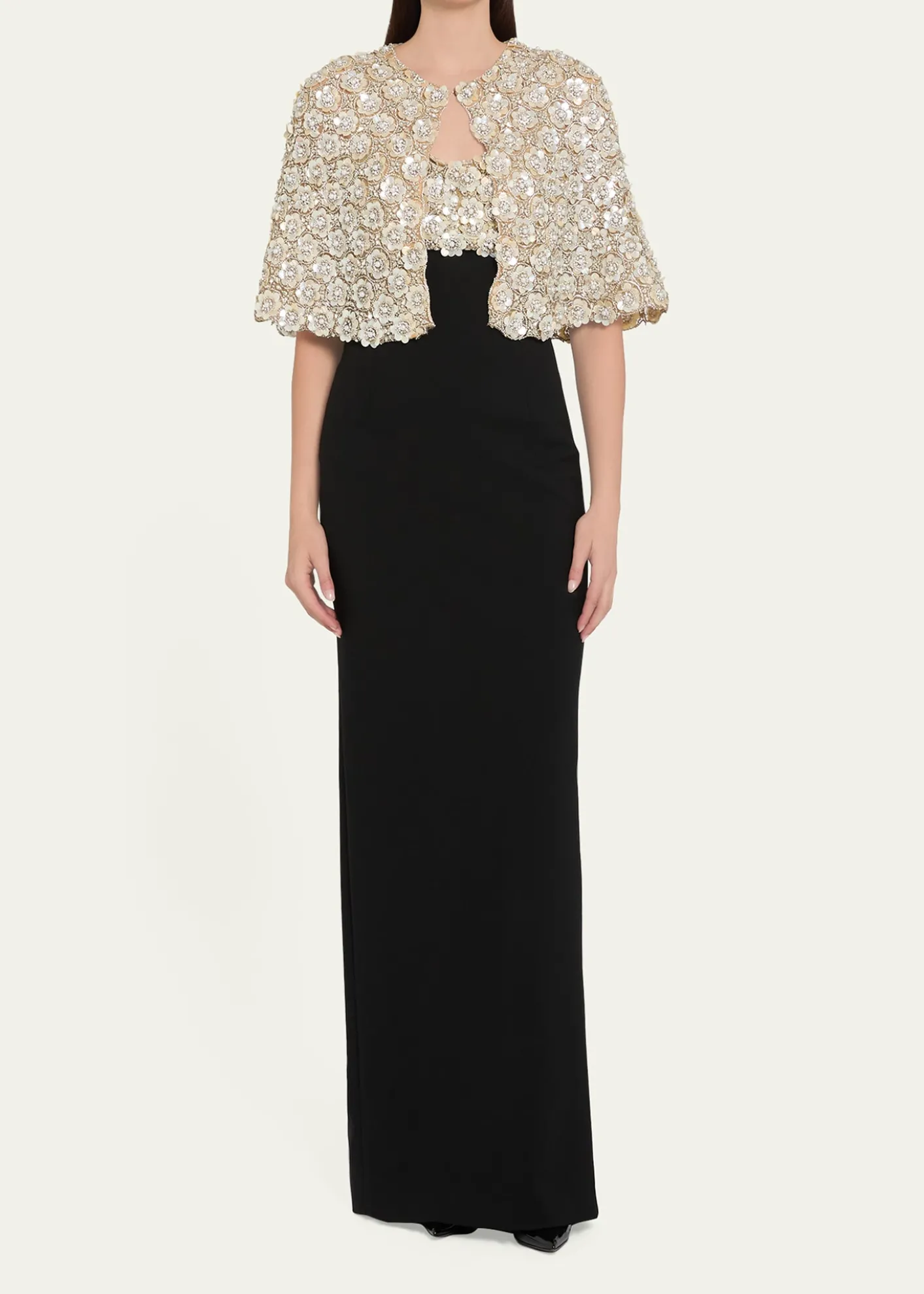 Oscar de la RentaPearly Embroidered Bustier Column Gown