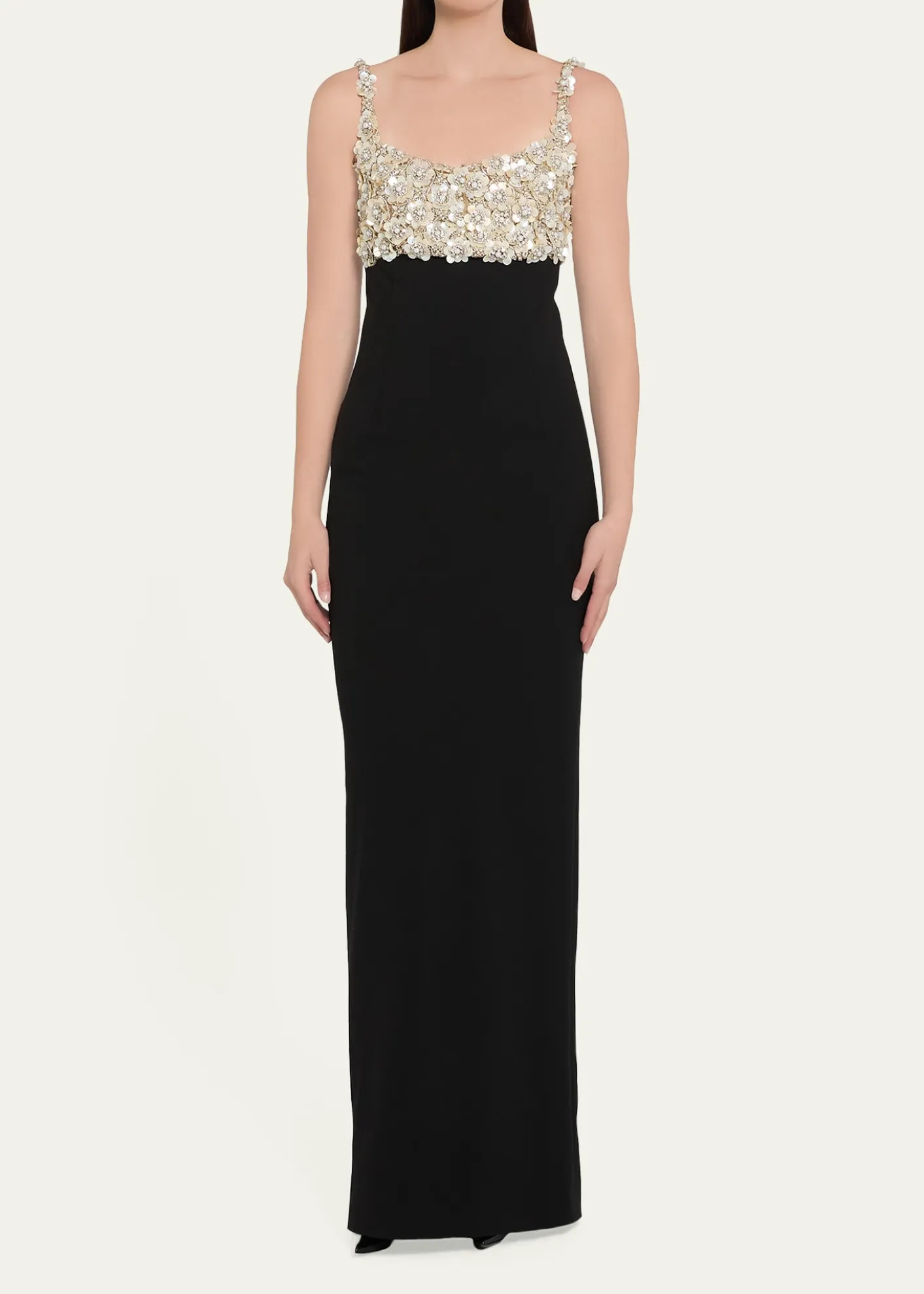 Oscar de la RentaPearly Embroidered Bustier Column Gown