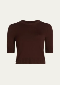 Oscar de la RentaShort-Sleeve Button-Side Crewneck Sweater