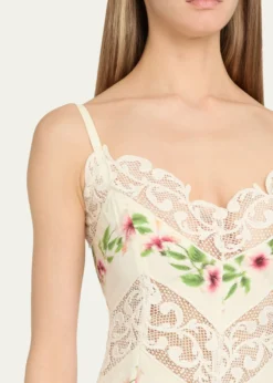Oscar de la RentaSleeveless Chine Hibiscus Floral Chevron Maxi Dress