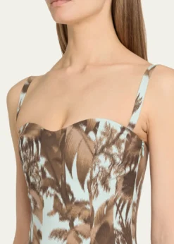Oscar de la RentaSleeveless Chine Hibiscus Cotton Poplin Midi Dress