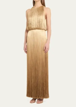 Oscar de la RentaSleeveless Ombre Fringe Maxi Dress
