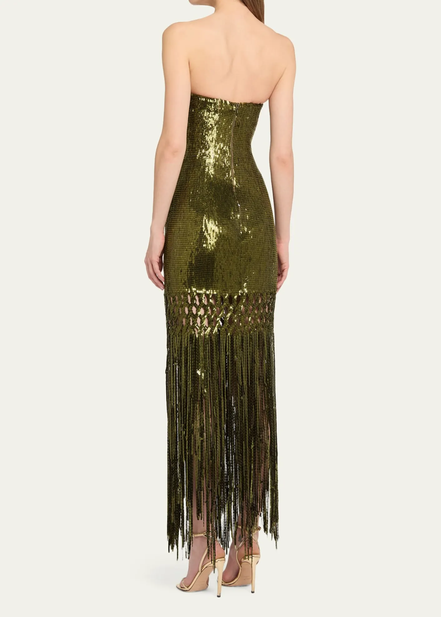 Oscar de la RentaStrapless Sequined Fringe Maxi Dress