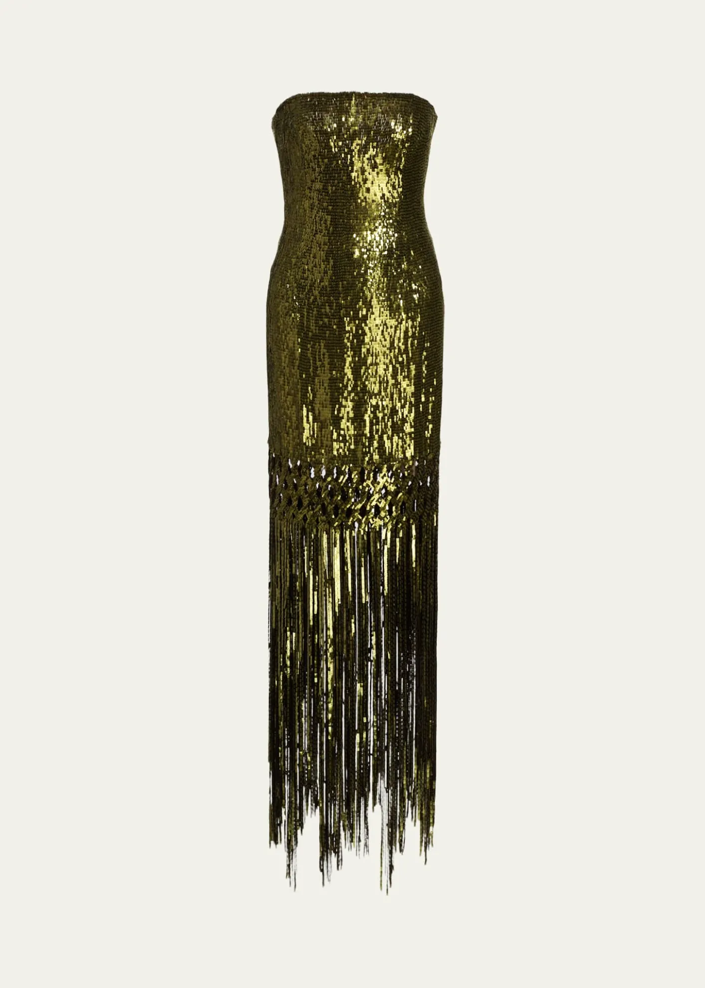 Oscar de la RentaStrapless Sequined Fringe Maxi Dress