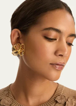 Oscar de la RentaWire Flower Stud Earrings, Gold
