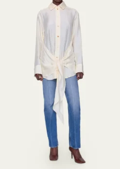 OssouArroya Tie-Front Crinkled Satin Shirt