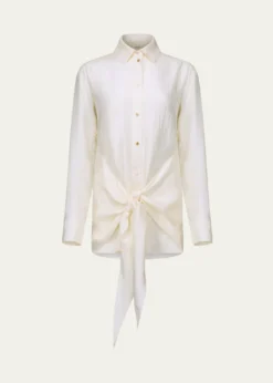 OssouArroya Tie-Front Crinkled Satin Shirt