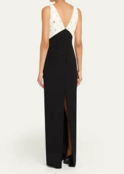 Pamella RolandCrystal Colorblock Crepe Column Gown