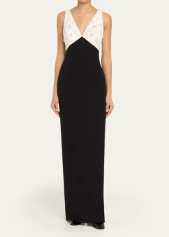 Pamella RolandCrystal Colorblock Crepe Column Gown