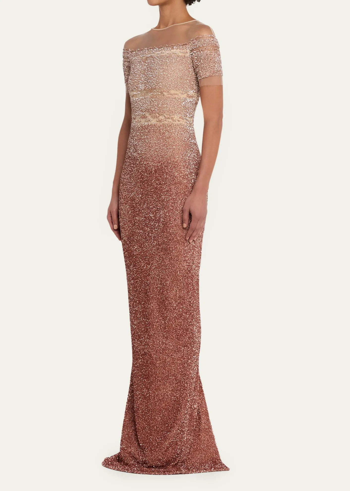 Pamella RolandDegrade Sequin Illusion Column Gown