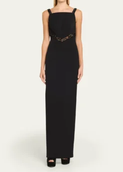 Pamella RolandEmbroidered Inset Sleeveless Crepe Gown