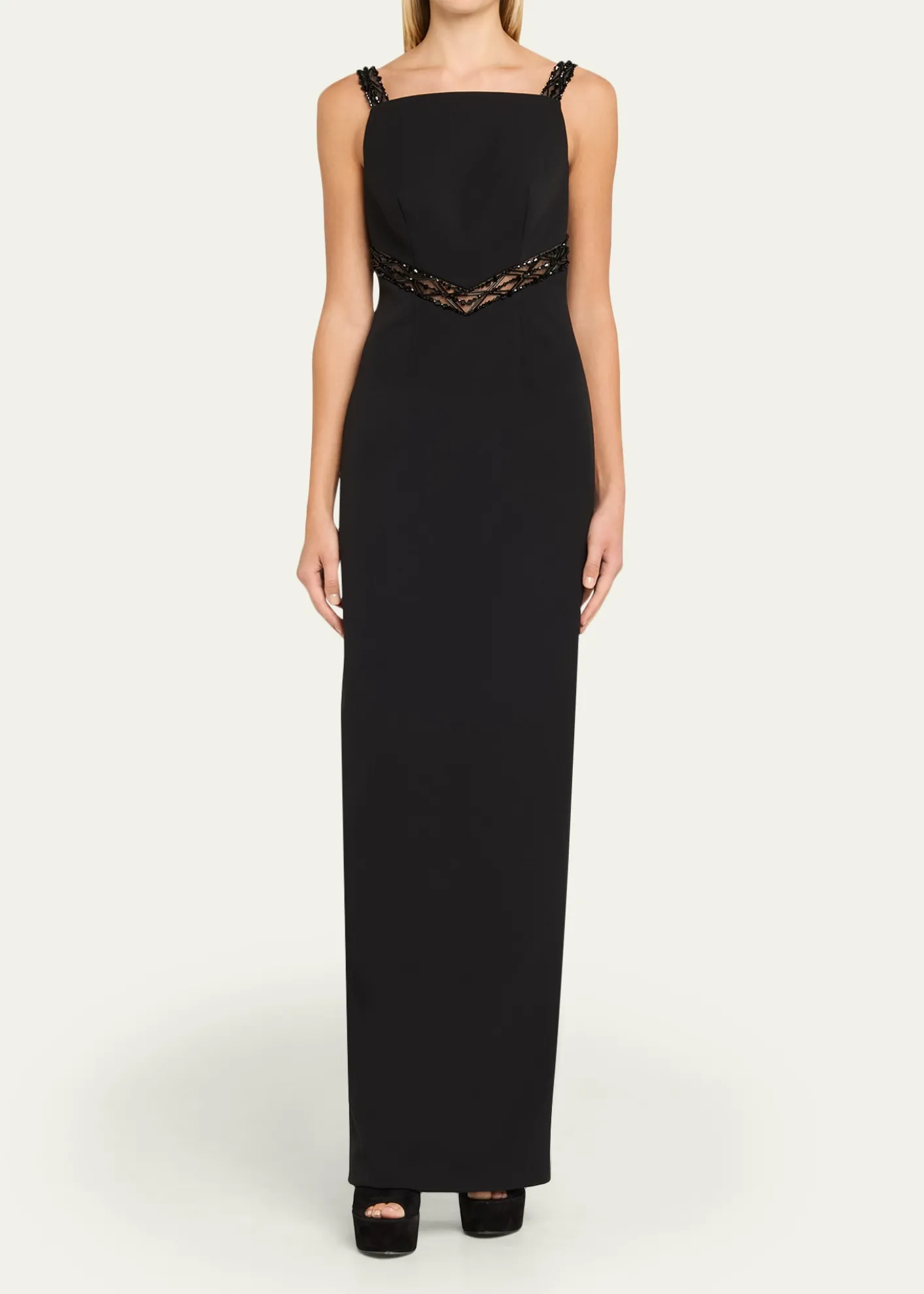 Pamella RolandEmbroidered Inset Sleeveless Crepe Gown
