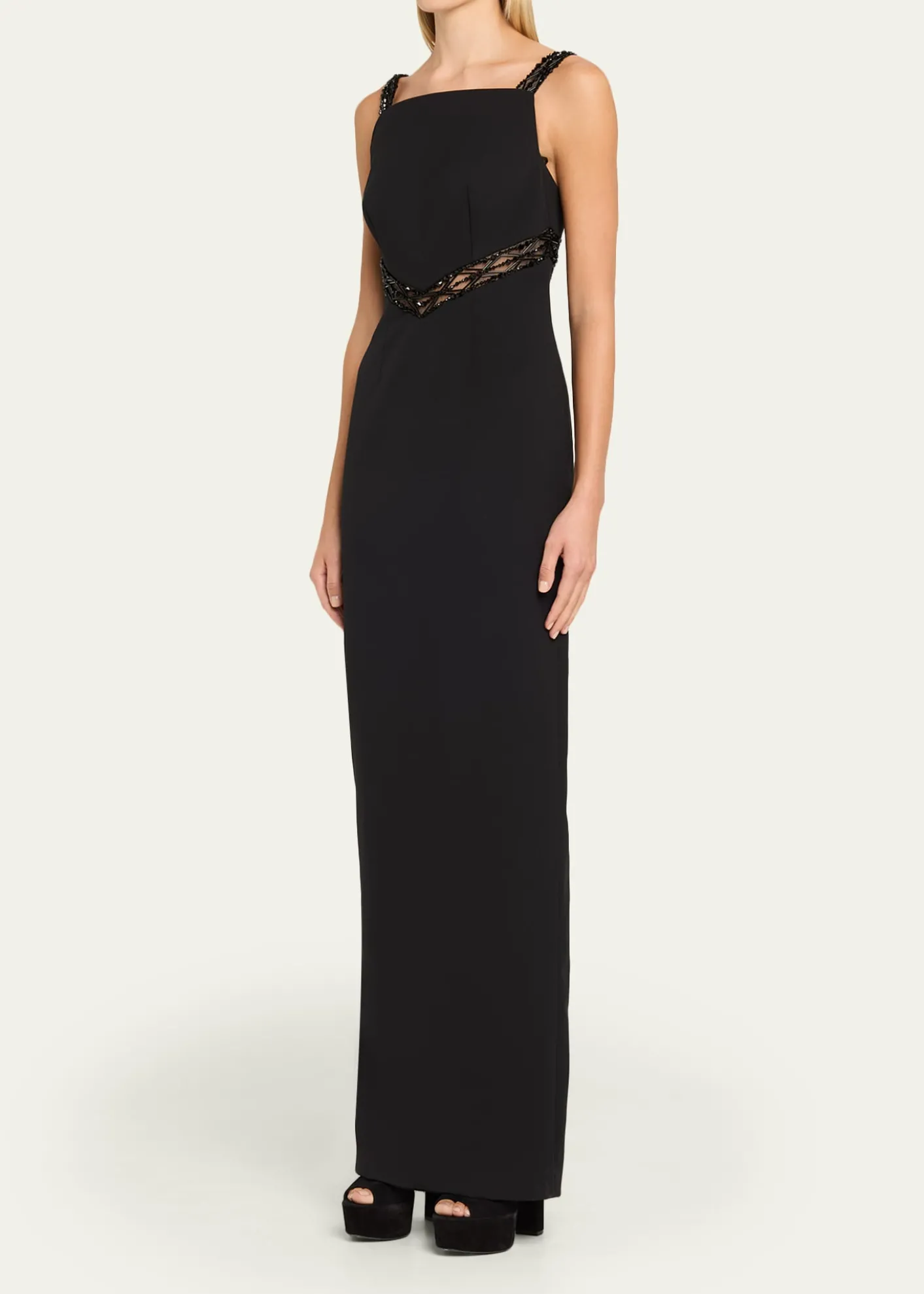 Pamella RolandEmbroidered Inset Sleeveless Crepe Gown