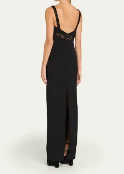 Pamella RolandEmbroidered Inset Sleeveless Crepe Gown