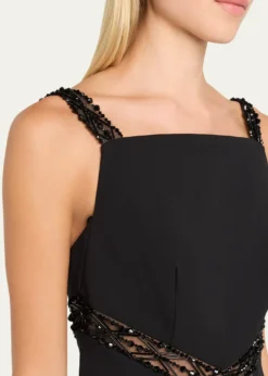 Pamella RolandEmbroidered Inset Sleeveless Crepe Gown