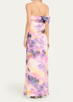 Pamella RolandFloral Taffeta Asymmetric Gown