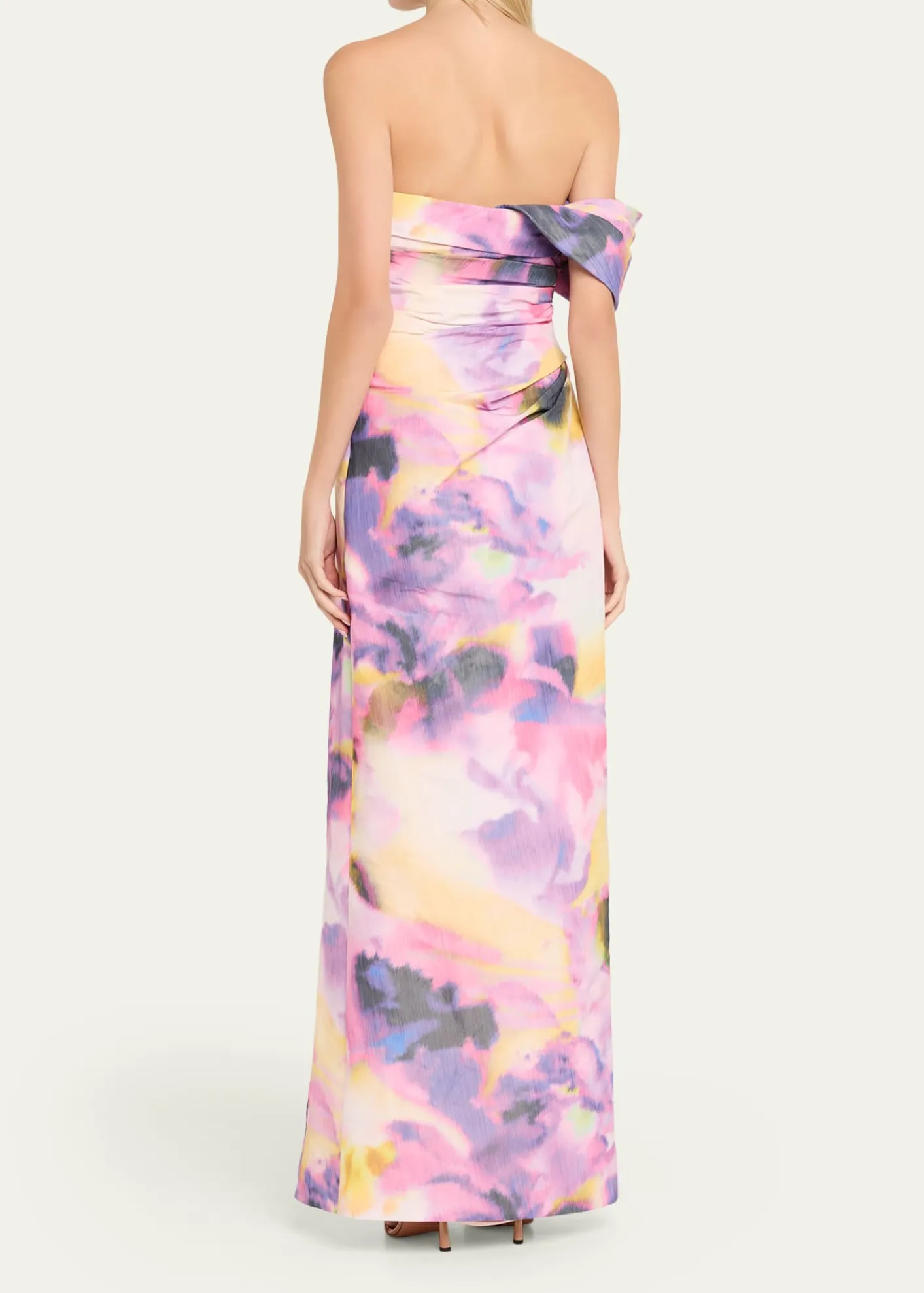 Pamella RolandFloral Taffeta Asymmetric Gown