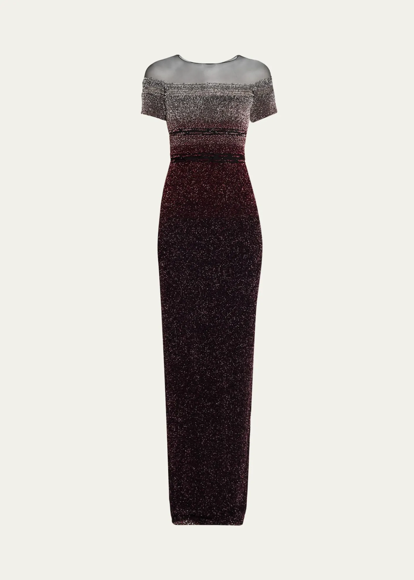 Pamella RolandShort-Sleeve Signature Sequined Column Gown