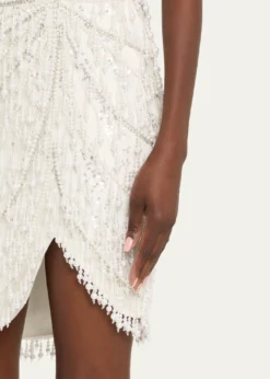Pamella RolandStrapless Fringe Embroidered Tulle Mini Cocktail Dress