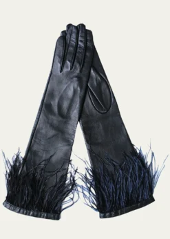 Paula RowanSimone Feather-Trim Leather Gloves