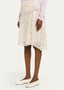 Plan CFloral-Print Metallic Silk Gathered Skirt