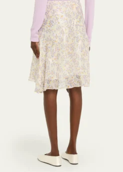 Plan CFloral-Print Metallic Silk Gathered Skirt